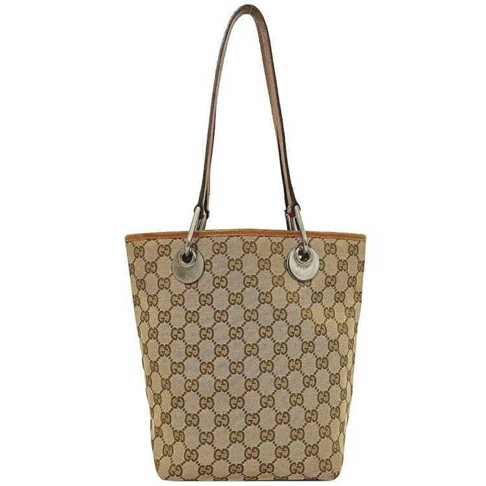 Gucci Tote Bag Beige Brown Silver GG Handbag All over Shoulder Vertical